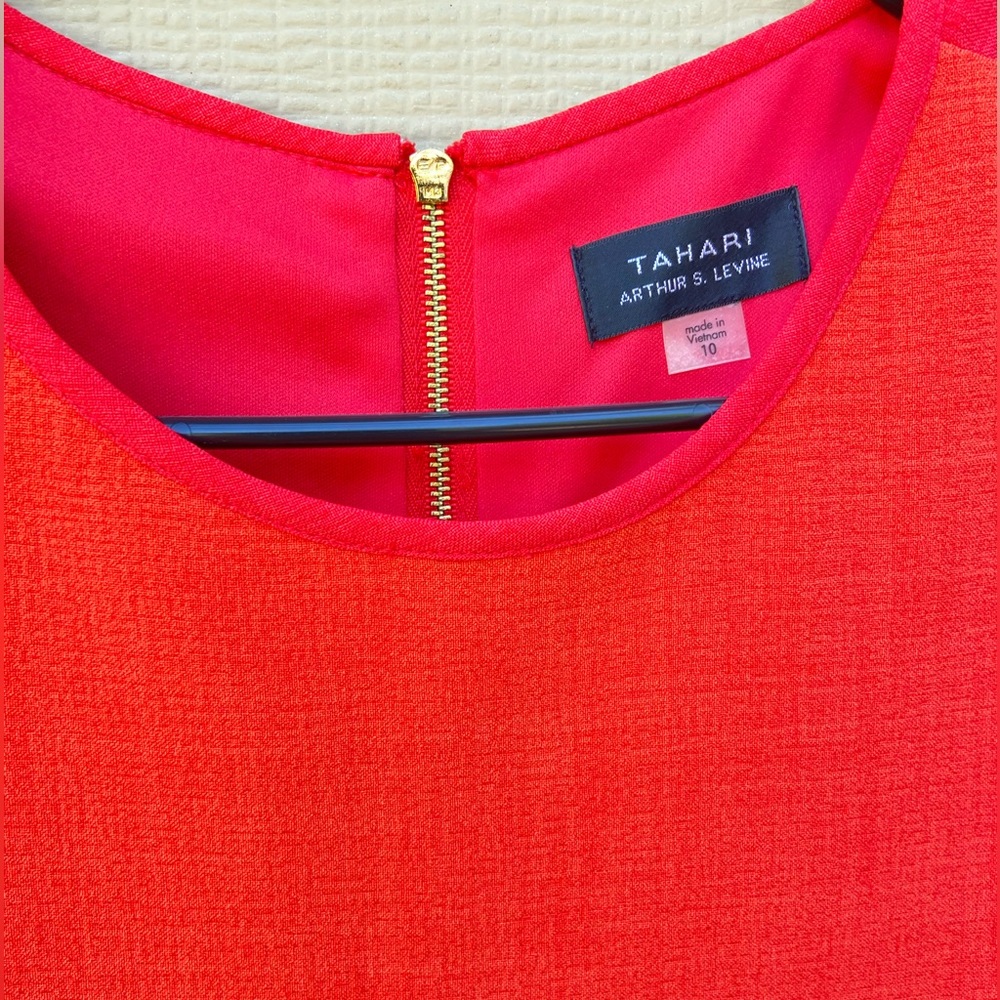 Tahari Arthur S Levine Tunic Dress Women Orange Red Color Block Loose Shift - Picture 3 of 8
